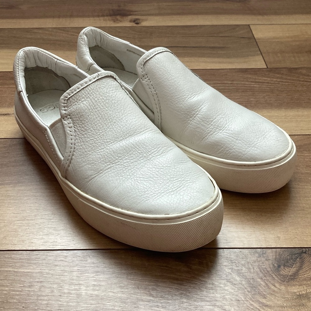 UGG Jass White Leather Slide On Sneakers